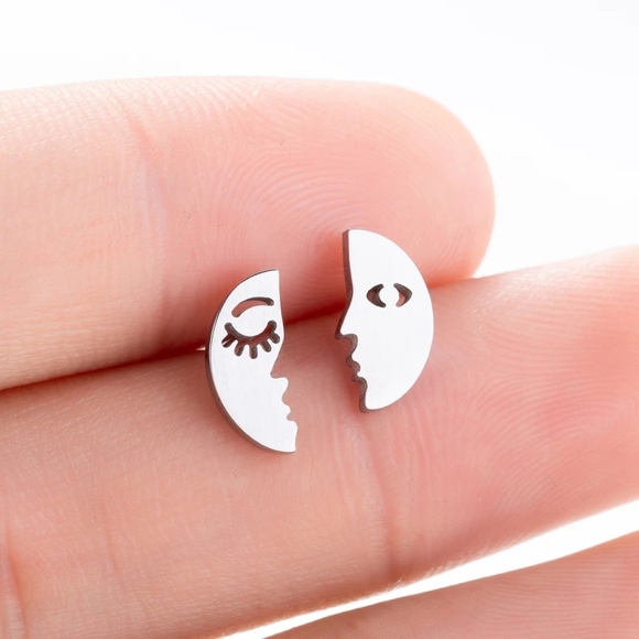 NWT black stainless moon studs - Picture 2 of 2